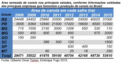 Resultados da canola no Brasil